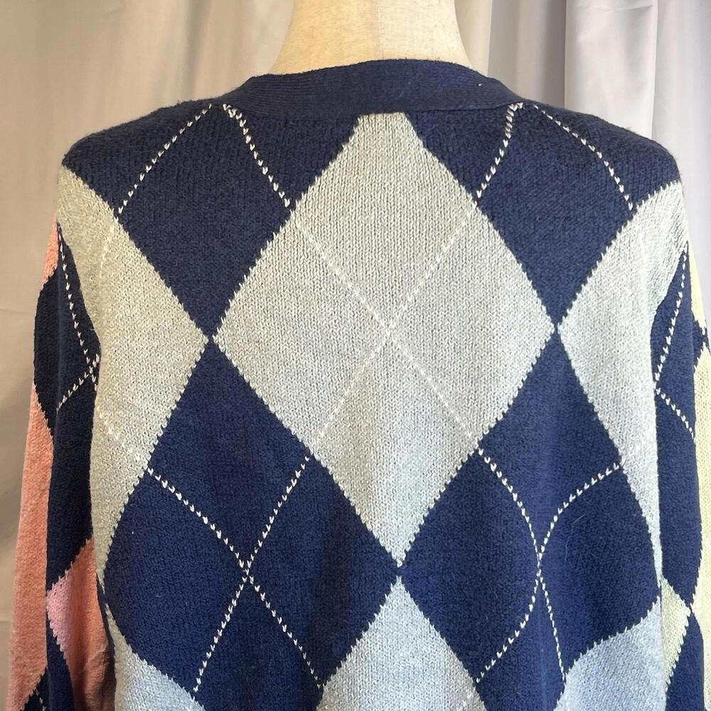 American Eagle Outfitters Argyle Cardigan Sweater - Navy, Pink, Yellow - Picture 7 of 9